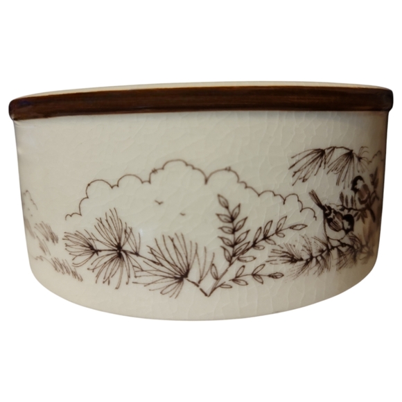 Vtg 80's Down East Crafts Black Cap Chickadee Soup Casserole Cup Bowl Stoneware - Picture 3 of 7